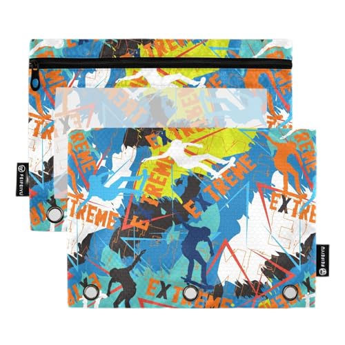 Wudan Extreme Skateboard Sports Urban Camouflage 3 Ringe Binder Bleistift Tasche Set von 2 Clear Clear Pencil Case Clear Pencil Holder Schreibwaren Organizer Bürobedarf von Wudan