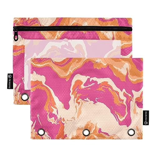 Wudan Federmäppchen, Camouflage, gewellt, Pink, 3 Ringe, 2 Stück, transparent, wasserdicht, Kunststoff, mit Reißverschluss, Kosmetiktasche, Büro, Dokumenten-Organizer von Wudan