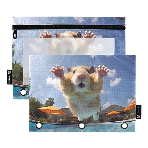 Wudan Hamster Fotos Cyan 3 Ringbuch Federmäppchen 2 Pack Transparent Wasserdicht Kunststoff Federmäppchen mit Reißverschluss Kosmetiktasche Büro Dokument Organizer von Wudan