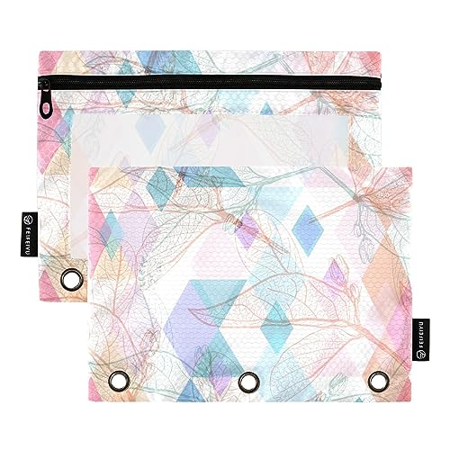 Wudan Leaves Contours Rainbow Magenta Pink Orange 3 Ring Binder Pencil Pouch 2 Pack Clear Waterproof Plastic Pencil Case with Zipper Cosmetic Bag Office Document Organizer von Wudan