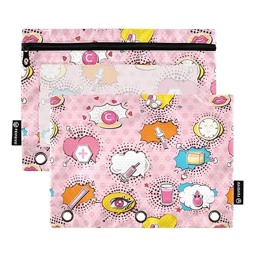 Wudan Nette Trendy Cartoon Lippen Rosa 3 Ring Binder Bleistift Beutel Set von 2 Wasserdicht Pencilcase Bleistift Fall Mit Binder Schreibwaren Versorgung Zubehör von Wudan