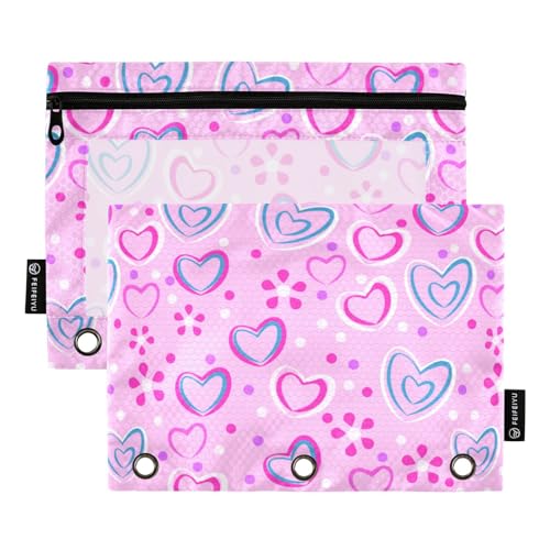 Wudan Romantische Rosa Blau Herzen Punkte 3 Ring Binder Bleistift Beutel 2 Pcs Recycelte Ordner Bleistift Tasche Binder Bleistift Fall Schreibwaren Zubehör Bürobedarf von Wudan