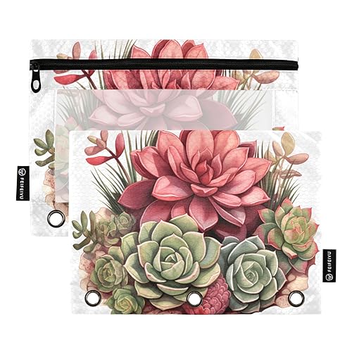 Wudan Sukkulenten Grün Rosa 3 Ring Binder Bleistift Beutel 2 Pcs Kunststoff Wasserdichte Aufbewahrungstasche Klar Bleistift Tasche Bürobedarf Zubehör von Wudan