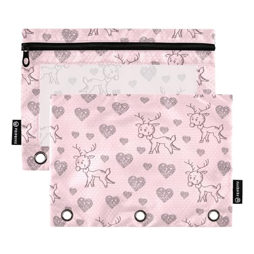 Wudan Valentine Deers and Hearts Pink 3 Ring Binder Pencil Pouch 2 Pack Plastic Plastic Document Bags Clear Pencil Holder Stationery Accessories Office Supplies von Wudan