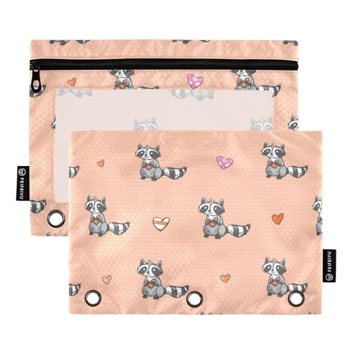 Wudan Valentine Karton Waschbären Liebe Herzen Rosa 3 Ring Binder Bleistift Beutel 2 Pcs Recycelte Kunststoff Kosmetiktasche Klar Bleistift Tasche Schreibwaren Versorgung Zubehör von Wudan