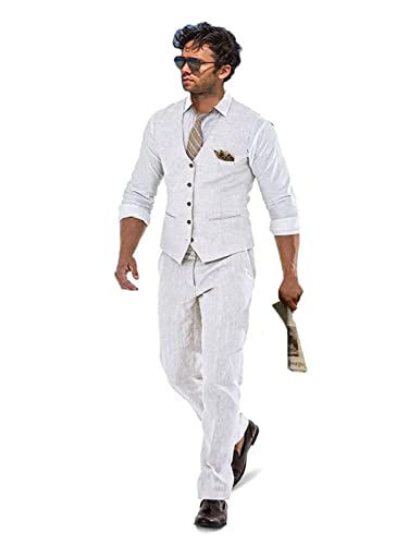 Leinenanzug für Herren, schmale Passform, 2-teilig, Bräutigam-Anzug, Abschlussball, Partykleid, Smoking, Weste, Hose, Anzug-Set, Weiss/opulenter Garten, XS Leinenanzug für Herren, schmale Passform, 2-teilig, Bräutigam-Anzug, Abschlussball, Partykleid, Smoking, Weste, Hose, Anzug-Set, Weiss/opulenter Garten, XS von Wudli