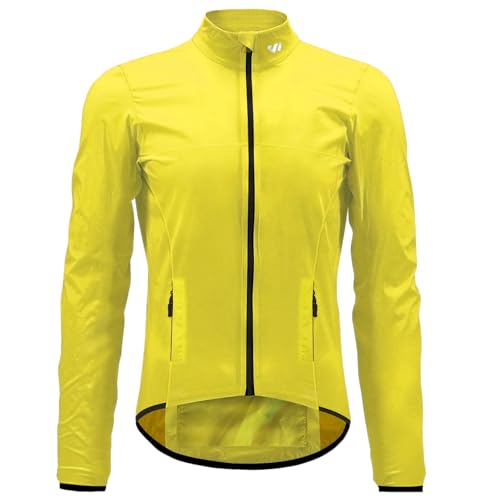 Wulibike Fahrradjacke Herren Windbreaker Wasserdichte leichte verpackbare Jacke mit Taschen und reflektierenden Streifen Gelb 2XL von Wulibike