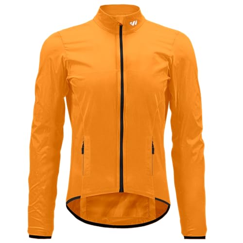 Wulibike Fahrradjacke Herren Windbreaker Wasserdichte leichte verpackbare Jacke mit Taschen und reflektierenden Streifen Orange 2XL von Wulibike