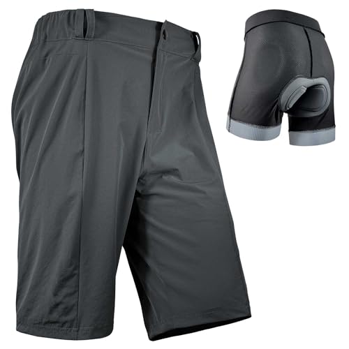 Wulibike Radhose Herren MTB Hose Kurz Fahrradhose Gepolstert 2 in 1 Mountainbike Shorts für Männer mit Polsterung Fahrrad Radfahrhose Reißverschlusstaschen Grau XXL von Wulibike