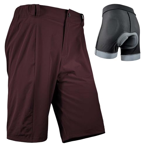 Wulibike Radhose Herren MTB Hose Kurz Fahrradhose Gepolstert 2 in 1 Mountainbike Shorts für Männer mit Polsterung Fahrrad Radfahrhose Reißverschlusstaschen Rot XXL von Wulibike