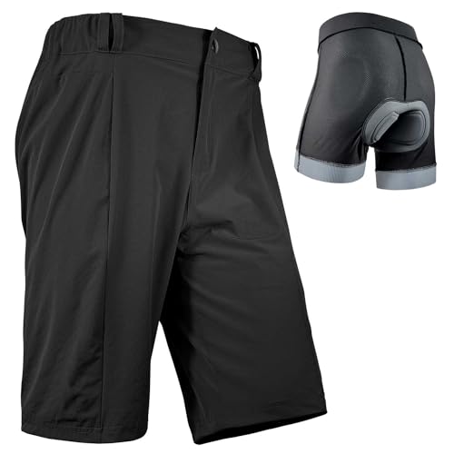 Wulibike Radhose Herren MTB Hose Kurz Fahrradhose Gepolstert 2 in 1 Mountainbike Shorts für Männer mit Polsterung Fahrrad Radfahrhose Reißverschlusstaschen Schwarz S von Wulibike