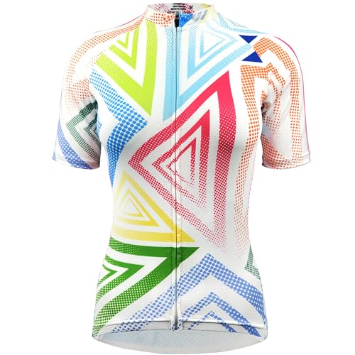 Wulibike Radtrikot Damen Kurzarm,Fahrradtrikot UPF Rennrad Trikot Damen Mountainbike-Shirt Frauen Fahrrad Shirts Cycle Tops Mit 4 Taschen Weiß XL von Wulibike