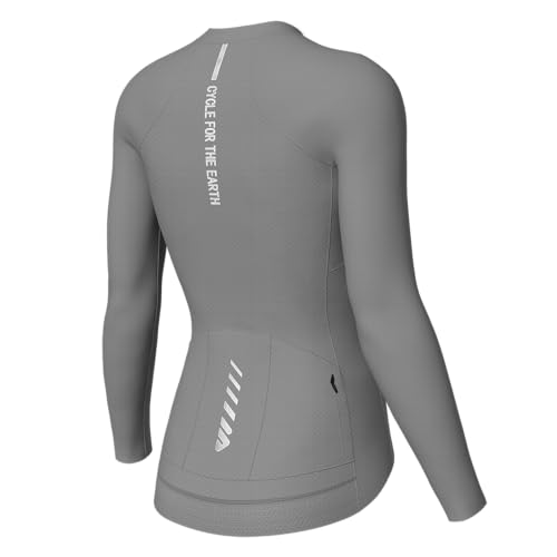 Wulibike Radtrikot Damen Langarm,Fahrradtrikot Atmungsaktiv Rennrad Trikot Hochelastisch Fahrrad Kleidung 4 Taschen 1-Grau XS von Wulibike