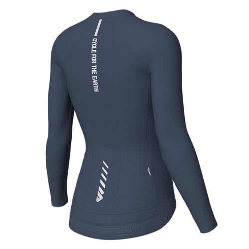 Wulibike Radtrikot Damen Langarm,Fahrradtrikot Atmungsaktiv Rennrad Trikot Hochelastisch Fahrrad Kleidung 4 Taschen Grau-blau L von Wulibike