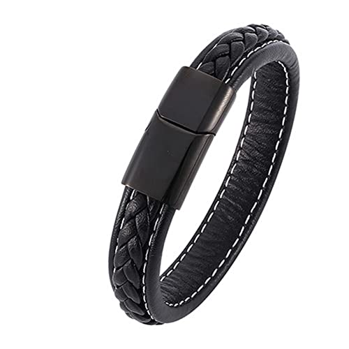 Wycian Armband Schwarz, Armband Mädchen Luxus-Lederarmband 20.5CM Rostfreier Stahl Wunderschöne Geschenkidee für Männer von Wycian