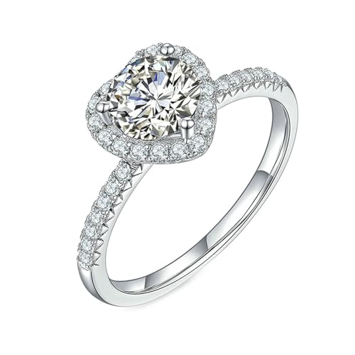 Wycian Eheringe Und Verlobungsring, Hochzeit Ring Weißgold 18K Größe 56 (17.8) 1 Moissanit 1Ct Rundschliff Weiß Gravur Für Abschlussball von Wycian