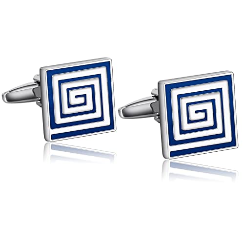 Wycian Manschettenknöpfe Herren, Cufflinks Blue Blumenmuster Rostfreier Stahl 1.5X1.5CM für Männer Vater Freund Tuxedo Shirt von Wycian