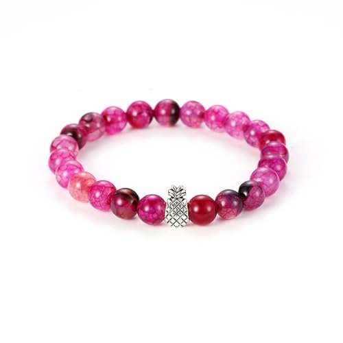 Wycian Perlen für Armbänder Rosa, Partnerarmband Titan Zirkonia Edelstahl Naturstein-Ananas 19cmx8mm Elastisch 1er Naturstein für Muttertag von Wycian