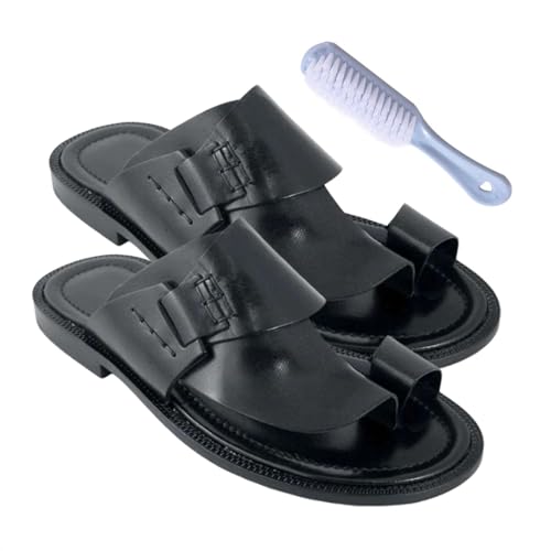 Rutschfeste Flip-Flops Für Herren, Männer Atmungsaktive Zehenring Casual Sommer Leder Bunion Corrector Sandalen, Männergeschenke Zum Vatertag, Orthesen-Flip-Flops Mit Und Clip-Zehe(Color:Black,Size:40 von Wygwlg