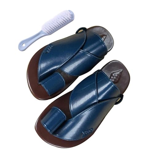 Sommer-Reise-orthopädische Flip-Flops-Männer, Männer Schuhe Leder Zehenring Stil Strand Bunion Corrector Sandalen, Strand Ring Toe Walking Flip Flops, Männergeschenke Zum Vatertag(Color:Blue,Size:40 E von Wygwlg