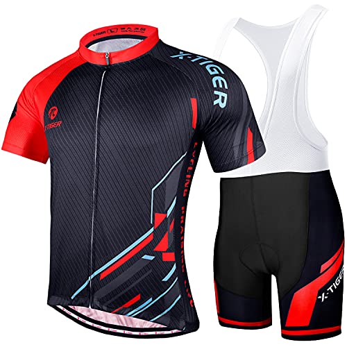 X-TIGER Herren Fahrradtrikot, kurzärmliges Set mit 5D-Gel-gepolsterten Shorts, Fahrradbekleidung Set für Mountainbikes von X-TIGER