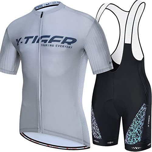 X-TIGER Herren Fahrradtrikot, kurzärmliges Set mit 5D-Gel-gepolsterten Shorts, Fahrradbekleidung Set für Mountainbikes von X-TIGER