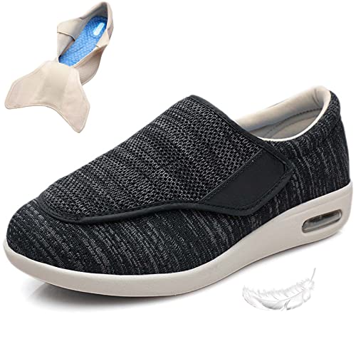 Damen-Wanderschuhe Mit Fußgewölbeunterstützung, Diabetische Ödeme, Plantarfasziitis, Arthritis, Geschwollene Füße, Mast Und Erweiterung, Schuhe Für Ältere Menschen, Herren, 12,5 (Schwarz-Grau, Herren von XAoSCd