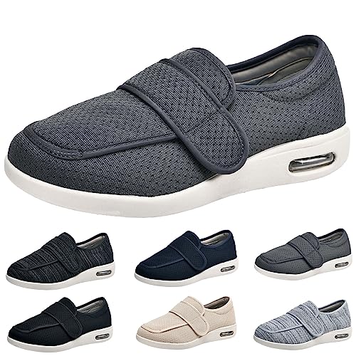 Damen-Wanderschuhe Mit Fußgewölbeunterstützung, Extra Breite Weiten, Walking-Ödem-Sneaker, Verstellbarer Riemen, Einfaches An- Und Ausziehen, Herren 9/Damen 10 (Dunkelgrau, Herren 6,5/Damen 7,5) von XAoSCd