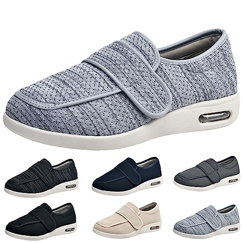 Damen-Wanderschuhe Mit Fußgewölbeunterstützung, Extra Breite Weiten, Walking-Ödem-Sneaker, Verstellbarer Riemen, Einfaches An- Und Ausziehen, Herren 9/Damen 10 (Hellgrau, Herren 10,5/Damen 11,5) von XAoSCd