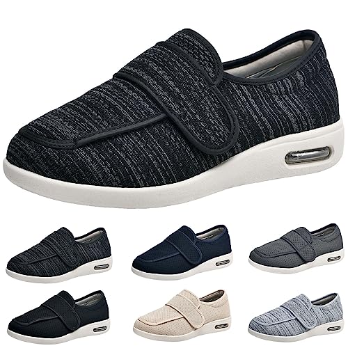 Damen-Wanderschuhe Mit Fußgewölbeunterstützung, Extra Breite Weiten, Walking-Ödem-Sneaker, Verstellbarer Riemen, Einfaches An- Und Ausziehen, Herren 9/Damen 10 (Schwarz, Grau, Herren 5/Damen 6) von XAoSCd