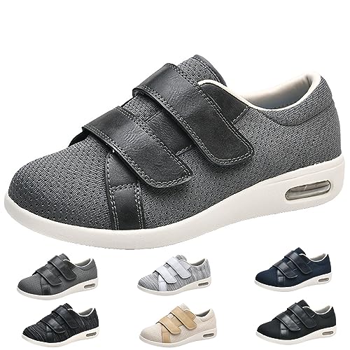 Damen-Wanderschuhe Mit Fußgewölbeunterstützung, Verstellbarer Verschluss, Leicht, Atmungsaktiv, Geschwollene Füße, Gehödem-Turnschuhe, Diabetiker-Schuhe Für Damen (Dunkelgrau, Herren 10,5/Damen 11,5 von XAoSCd