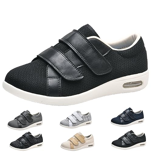 Damen-Wanderschuhe Mit Fußgewölbeunterstützung, Verstellbarer Verschluss, Leicht, Atmungsaktiv, Geschwollene Füße, Gehödem-Turnschuhe, Diabetikerschuhe Für Damen (Schwarze Herren 8,5/Damen 9,5) von XAoSCd