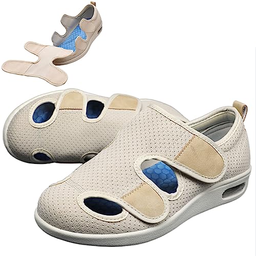 Diabetiker-Schuhe Für Ältere Männer, Outdoor-Walking-Sneaker, Orthopädische, Leichte, Bequeme Freizeit-Hausschuhe Für Ältere, Geschwollene Füße, Arthritis-Erholung (Beige, Herren 5,5/Damen 6,5) von XAoSCd