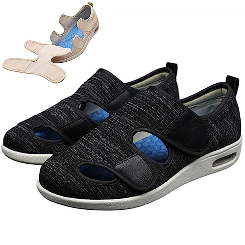 Diabetiker-Schuhe Für Ältere Männer, Outdoor-Walking-Sneaker, Orthopädische, Leichte, Bequeme Freizeit-Hausschuhe Für Ältere, Geschwollene Füße, Arthritis-Erholung (Schwarz Grau Herren 5/Damen 6) von XAoSCd