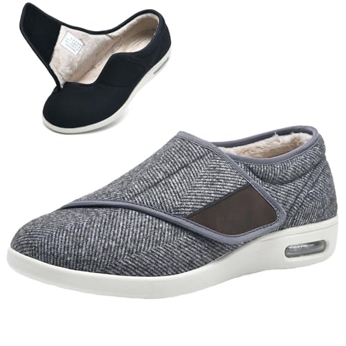 Diabetiker-Schuhe Für Herren, Extra Breit, Warme Fleece-Schuhe Für Diabetiker, Für Den Winter, Rutschfest, Runde Zehen, Verstellbar, Breit, Memory-Form, Arthritis, Geschwollene Stiefel (Dunkelgrau H von XAoSCd