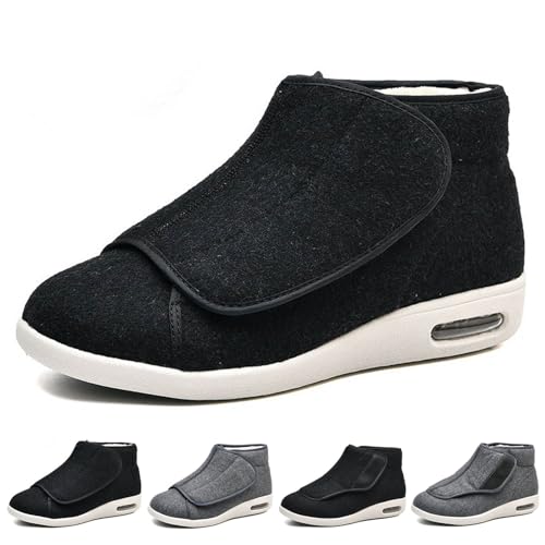 Diabetiker-Schuhe Für Herren, Extra Breit, Warme Winter-Fleeceschuhe Für Diabetiker, Rutschfeste, Runde Zehen, Verstellbare Breite Memory-Form-Stiefel, Extra Breite Bootie-Hausschuhe (Schwarz B Herr von XAoSCd