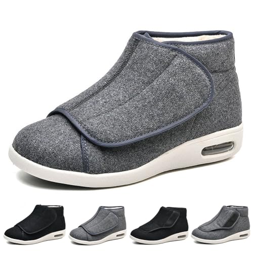 Diabetikerschuhe Für Herren In Extraweite, Warme Winterschuhe Aus Fleece Für Diabetiker, Rutschfeste, Runde Zehenpartie, Verstellbare, Breite Memory-Form-Stiefel, Extraweite Bootie-Hausschuhe (Dunke von XAoSCd