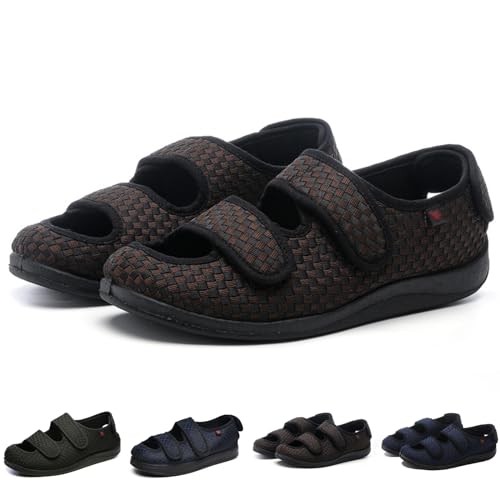 Extra Breite Sandalen Für Herren Und Damen, Verstellbare, Leicht Zu Schließende Schuhe, Lässige, Leichte, Atmungsaktive Schuhe Für Senioren, Ödeme Im Innen- Und Außenbereich (Braun, Damen, 7,5) von XAoSCd