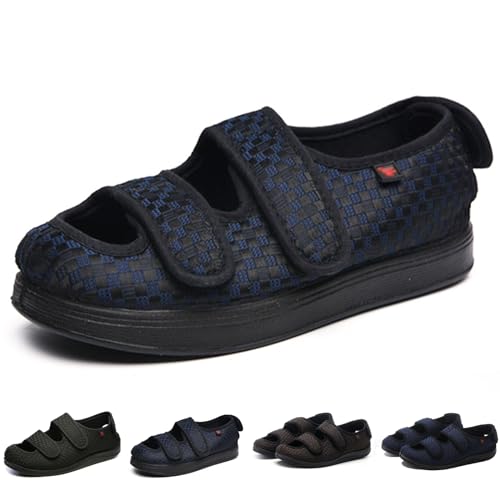 Extra Breite Sandalen Für Herren Und Damen, Verstellbare, Leicht Zu Schließende Schuhe, Lässige, Leichte, Atmungsaktive Schuhe Für Senioren, Ödeme Im Innen- Und Außenbereich (Dunkelblaue Damen 6) von XAoSCd