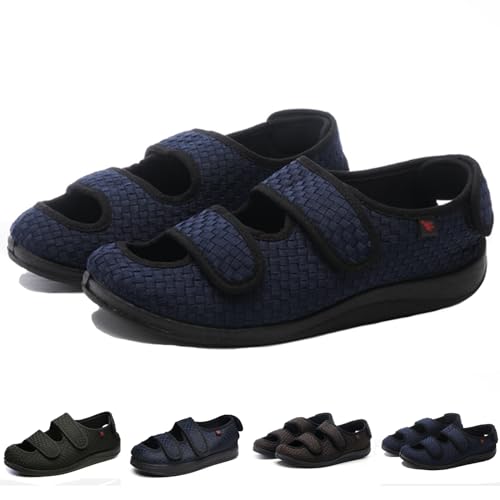 Extra Breite Sandalen Für Herren Und Damen, Verstellbare, Leicht Zu Schließende Schuhe, Lässige, Leichte, Atmungsaktive Schuhe Für Senioren, Ödeme Im Innen- Und Außenbereich (Neue Blaue Damen 8) von XAoSCd