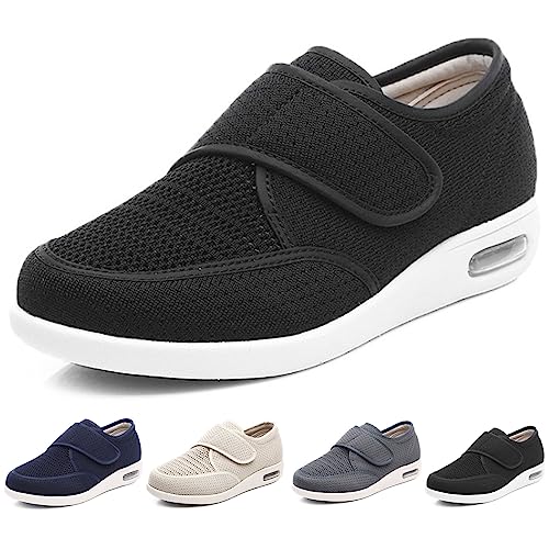 Extra Breite Walking-Ödem-Sneaker, Extra Breite Damen-Schuhe Für Diabetiker-Ödeme Mit Voll Verstellbaren Verschlüssen, Einfaches An- Und Ausziehen, Luftpolster-Sneaker, Herren 4,5/Damen 5 (Schwarze von XAoSCd