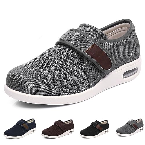 Extra Breite Walking-Ödem-Sneaker, Schuhe Für Damen, Geschwollene Füße, Einfacher Verschluss, Extra Breite Walking-Schuhe Für Senioren, Diabetiker-Schuhe – Drinnen Und Draußen (Dunkelgrau Herren 11) von XAoSCd