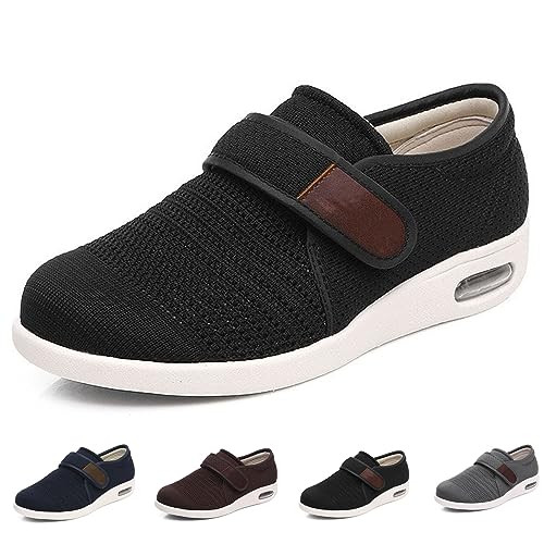 Extra Breite Walking-Ödem-Sneaker, Schuhe Für Damen, Geschwollene Füße, Einfacher Verschluss, Extra Breite Walking-Schuhe Für Senioren, Diabetiker-Schuhe – Für Drinnen Und Draußen (Schwarze Herren 1 von XAoSCd