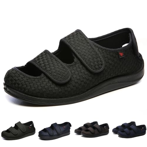 Extrabreite Sandalen Für Ältere Menschen Für Herren Und Damen, Verstellbare, Leicht Zu Verschließende Schuhe, Lässig, Leicht, Atmungsaktiv, Für Senioren, Ödeme, Für Drinnen Und Draußen (Schwarz, Dam von XAoSCd