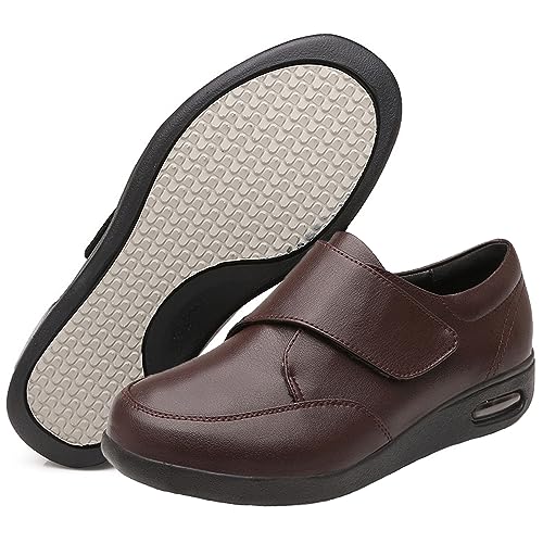 Herren-Schuhe Für Diabetische Ödeme, Erweiterte Weiten, Extra Breite Leder-Wanderschuhe, Verstellbarer Verschluss, Rutschfeste, Leichte Wanderschuhe Für Ältere, Geschwollene Füße (Braun, Männer 7,5/ von XAoSCd