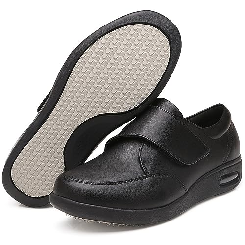 Herren-Schuhe Für Diabetische Ödeme, Erweiterte Weiten, Extra Breite Leder-Wanderschuhe, Verstellbarer Verschluss, Rutschfeste, Leichte Wanderschuhe Für Ältere, Geschwollene Füße (Schwarze Männer 13 von XAoSCd