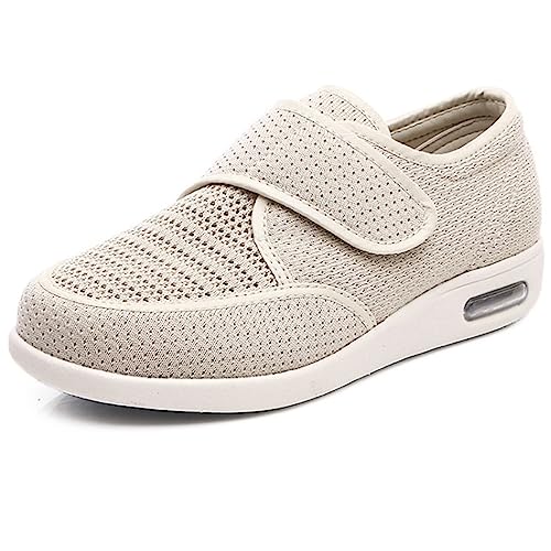 Leichte Wander-Sneaker, Damen-Schuhe Mit Breiter Breite Für Ältere Menschen, Verstellbarer Verschluss, Leicht, Atmungsaktiv, Geschwollene Füße, Geh-Ödem-Sneaker, Herren 5,5/Damen 6,5, Dunkelgrau (Be von XAoSCd