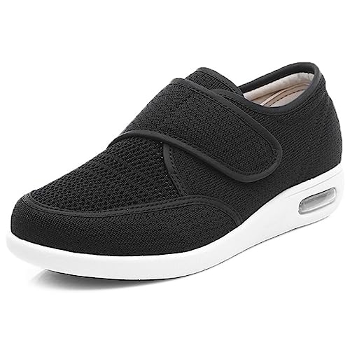 Leichte Wander-Sneaker, Damen-Schuhe Mit Breiter Breite Für Ältere Menschen, Verstellbarer Verschluss, Leicht, Atmungsaktiv, Geschwollene Füße, Geh-Ödem-Sneaker, Herren 5,5/Damen 6,5, Dunkelgrau (Sc von XAoSCd