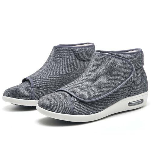 Leichte Wander-Sneaker, Verstellbare Warme Plüschschuhe Mit Weiter Breite, Orthopädische Winterschuhe Für Drinnen Und Draußen, Für Senioren Mit Geschwollenen Füßen (Dunkelgrau, Herren 7/Damen 8) von XAoSCd