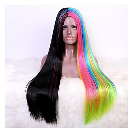 Perücke Für Damen, Langes Glattes Haar, Regenbogenfarben, Synthetische Perücke, Modische Perücke Für Partys, Cosplay (50,8–66 Cm), Graue Perücken Für Frauen (Einfarbig, 55,9 Cm) von XAoSCd